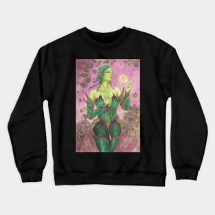 The Rose Unseelie Dark Elf Odd Fae Card Game Fantasy Fairy Art with Leaf Bodice Corset and Black Roses Crewneck Sweatshirt